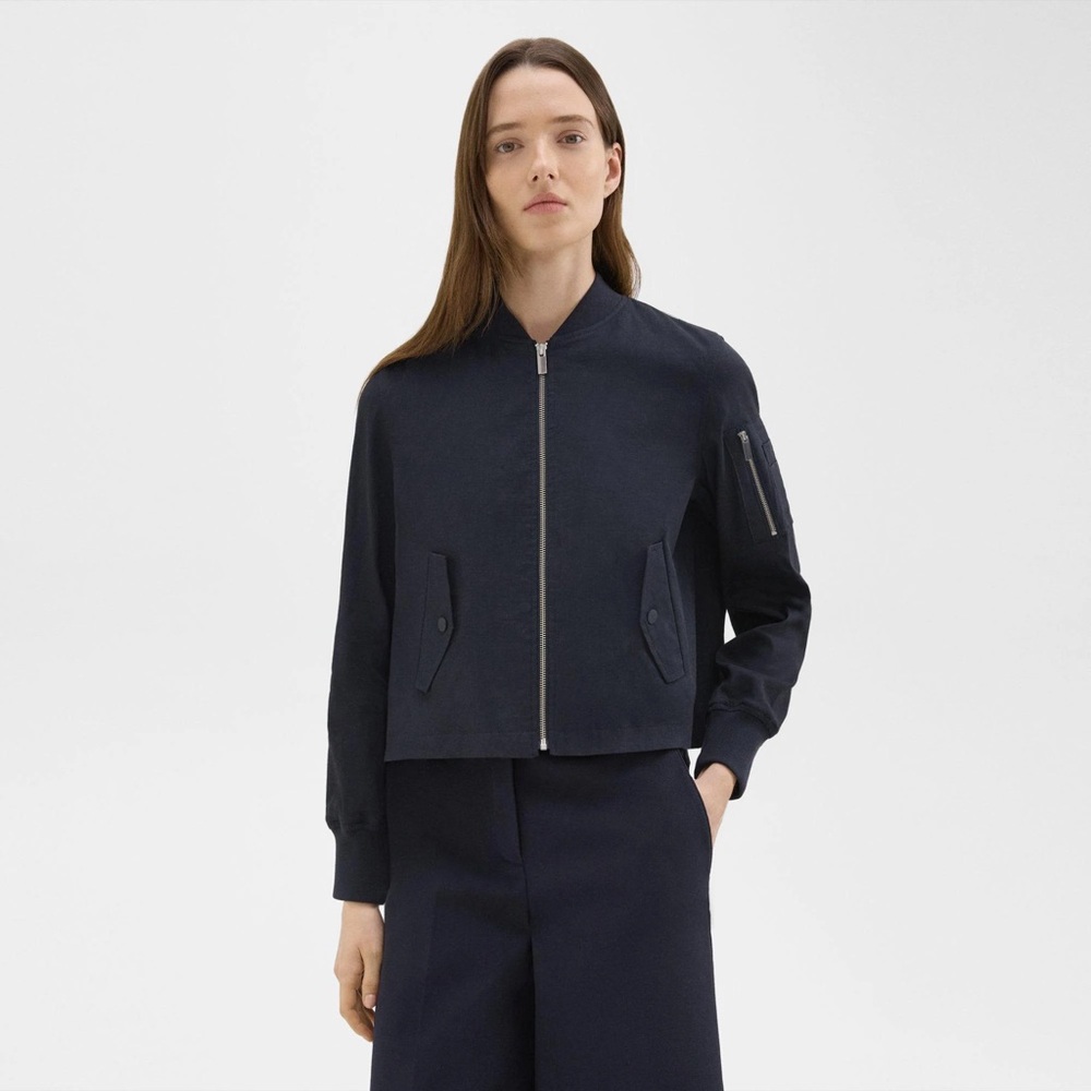 NEW Theory A-Line Flight Jacket in Recycled Nylon Black